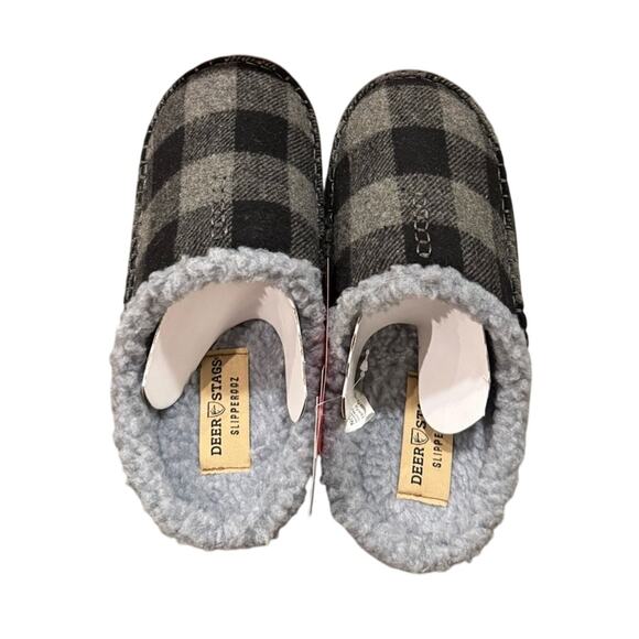 NEW Deer Stags Nordic Plaid Slippers Faux Shearling Check Men’s 7 Women’s 9 - Picture 3 of 7